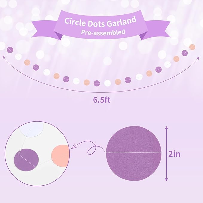 RUBFAC Purple Pink Birthday Party Decorations Set With Happy Birthday Banner, Tissue Paper Pompoms, Tassel Garland, and Circle Dots Garland for Women Girls