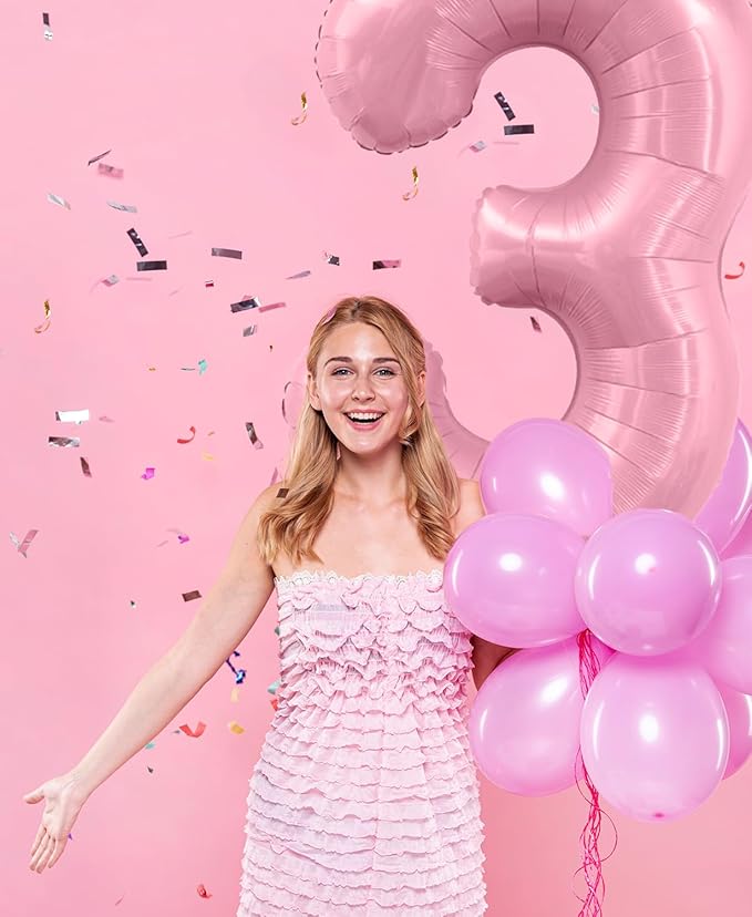 Smlpuame Pastel Pink 8 Balloons, 40 Inch Large Light Pink Foil Number Balloons 0-10, Self-Sealing 8th Birthday Balloon for Girls Women Anniversary Baby Shower Princess Party Decorations Supplies