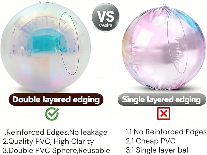 6PCS Iridescent Inflatable Mirror Ball,Big Shiny Balls Inflatable,Reusable PVC Mirror Balls,Large Hanging Balloon Disco Ball with Air Pump for Wedding Event Birthday Party Decor