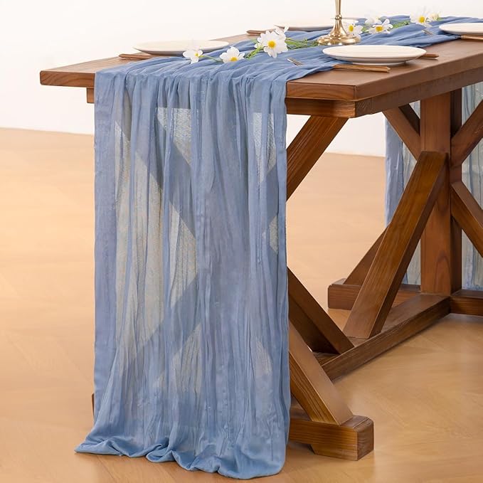 Socomi 15pcs Dusty Blue Fall Thanksgiving Cheesecloth Table Runner Boho Rustic Gauze 120 inch 10FT Cheese Cloth Runner for Wedding Party Baby Shower Birthday Home Decor Holiday Decorations