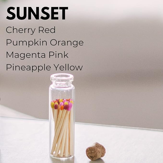 River Birch Decorative Matches in a Bottle with Striker - Cute & Colored Matches - 2 Bottles, Sunset Blend Tip, 40 Matches