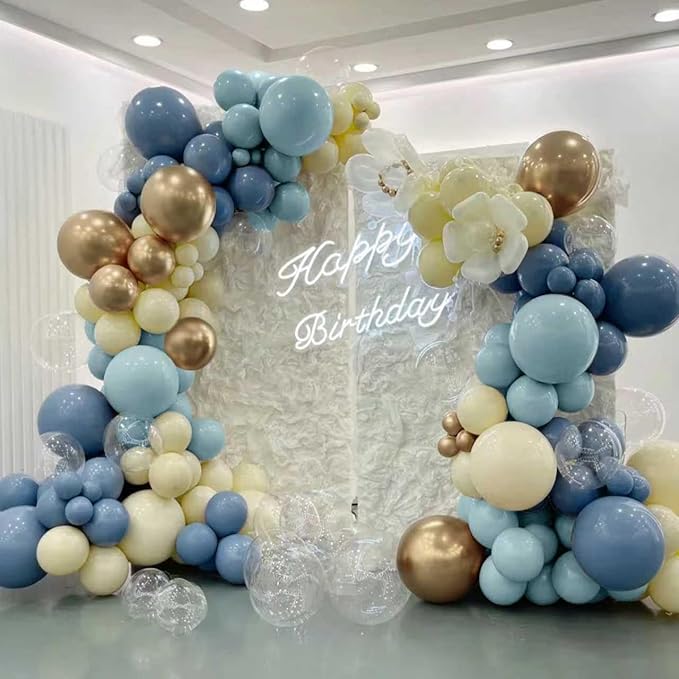 Dusty Blue Balloon Garland Arch Kit, 166Pcs Retro Blue Pastel Baby Blue Macaroon Yellow Gold Metallic Balloons for Baby Shower Wedding Boy Birthday Decoration
