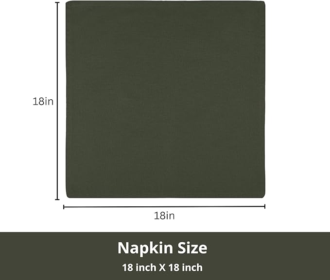 PurpleEssences Set of 6 Cloth Dinner Napkins 100% Cotton 18x18 Inch - Soft Durable Washable - Ideal for Farmhouse Party Christmas Holiday Winter - Perfect Everyday Use Table Linen - Olive Green