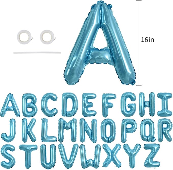 TONIFUL 52 Pieces 16 Inch Light Blue Letter A-Z Balloons,Custom Phrase Mylar Foil Alphabet Letter DIY Personalized Phrase Banner for Birthday Anniversary Celebration Graduation Party Supplies Decor