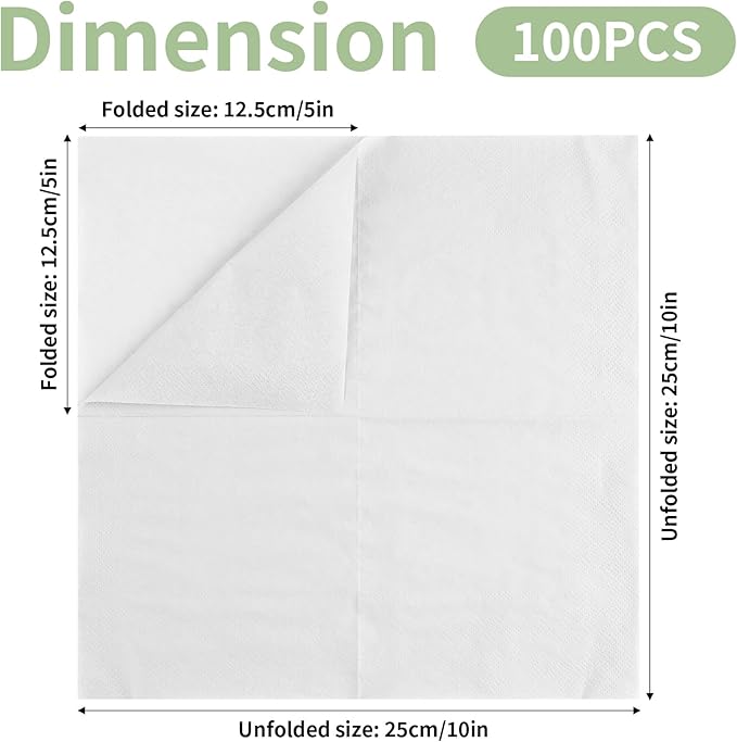 100 Pack Cocktail Napkins Disposable, 2-Ply 5" x 5" Party Napkins, Square Beverage Dinner Napkin for Wedding Birthday Party Anniversary Reception Bar Event (White)