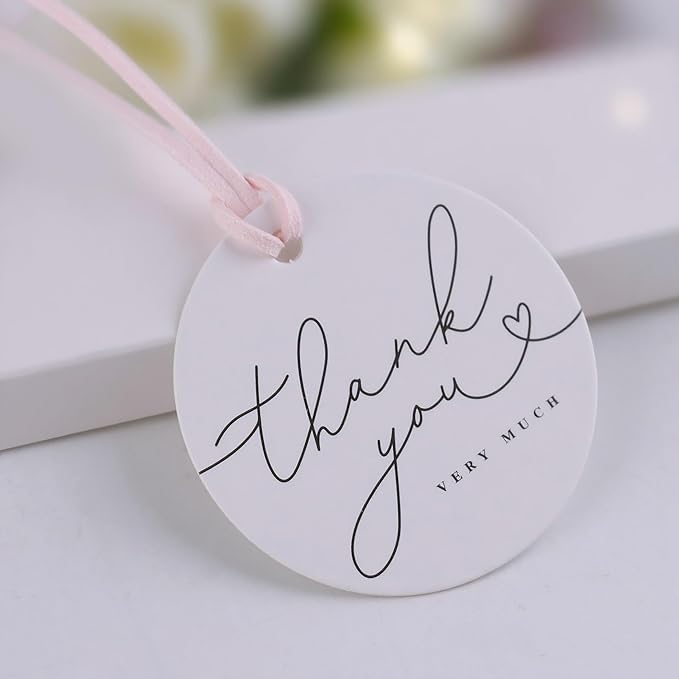 120 Pack Thank You Gift Tags, 2.5" x 2.5" Round Pre-Punched Hole Hanging Bag Tag for Party Favors (Ribbon/Twine String is NOT Included)