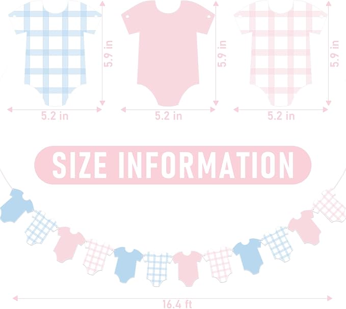 Pre-Strung Boy Bodysuit Decoration Banner, Baby Shower Sign,Blue Jean Baby Shower Decor Bunting Girl Blue & Pink