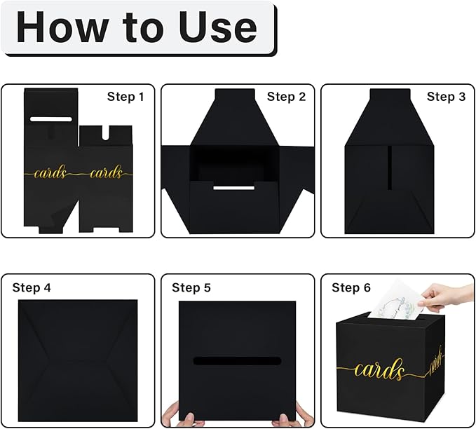 1 Pack Black and Gold Card Box for Party, 8.7" Black Gift Card Box for Birthday, Wedding, Baby Shower, Retirement, Anniversary, Bridal Shower, Graduation, Raffle Ticket