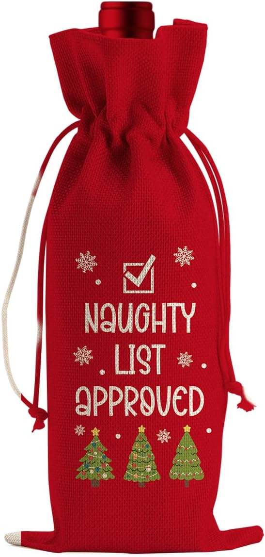 Funny Christmas Wine Bags for Wine Bottles Gifts Christmas Wine Bottle Cover Drawstring Gift Bags Red Burlap Wine Bag for Xmas Wedding Birthday Holiday Housewarming Party Decorations