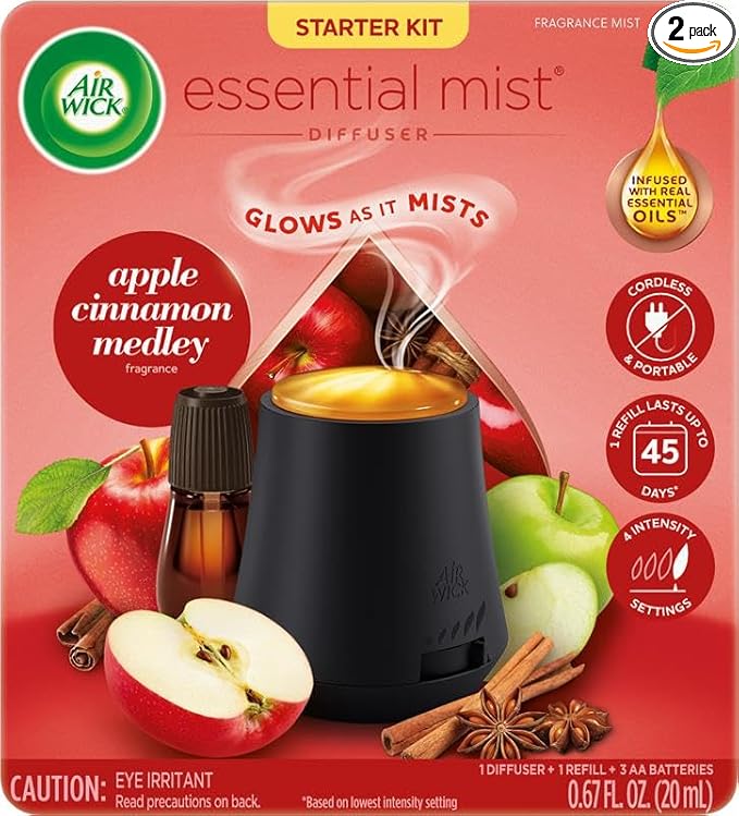 Air Wick Essential Mist Starter Kit (Diffuser + Refill), Apple Cinnamon, Fall Scent, Fall Spray, Essential Oils Diffuser, Air Freshener