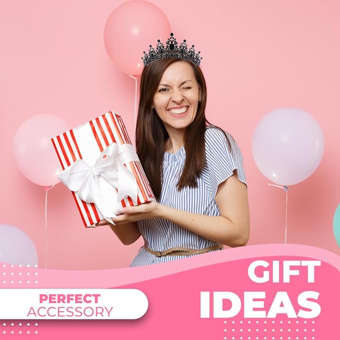 Birthday Tiara Crown with Sash for Women, Headband Hair Accessories for Wedding Party Costume Black