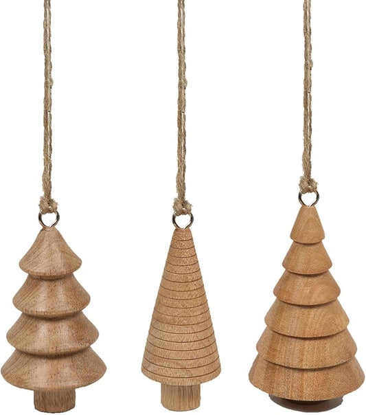 CG Hunter Holiday Collection Assorted Set-of-3 Wooden Tree Christmas Tree Ornaments, Premium Christmas Decorations