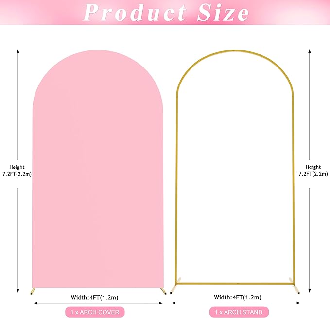 Wokceer 7.2 FT Wedding Arch Backdrop Stand and Arch Cover Metal Arch Stand with Arch Stand Cover for Birthday Party Wedding Ceremony Bridal Baby Shower Event Decor