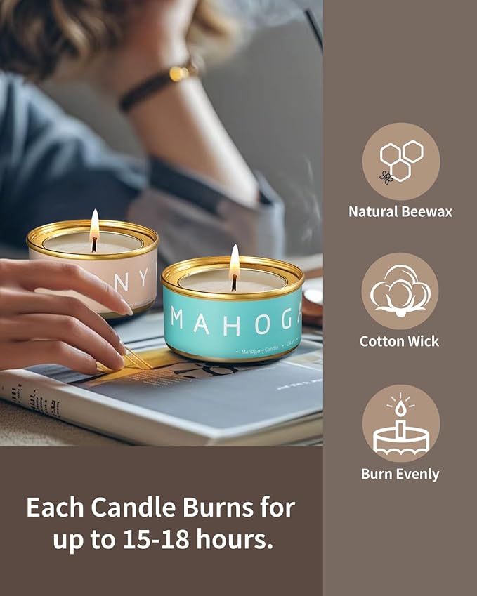 VTS Fall Candles Set, 6 Pack Aromatherapy Candles (Apple Cinnamon, Fir Tree, Mahogany, Ebony Wood, Lemongrass, Amber), Candle Gifts for Men Women for Christmas Birthday
