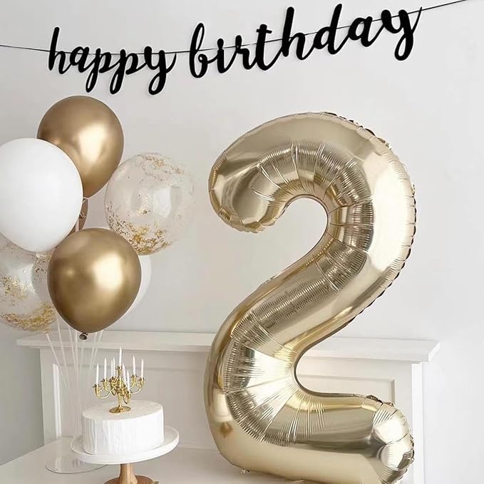 40 inch White Gold Number Balloon Giant Foil Helium Balloons Champagne Gold Number 2 Balloon for 2nd Birthday Party Decorations