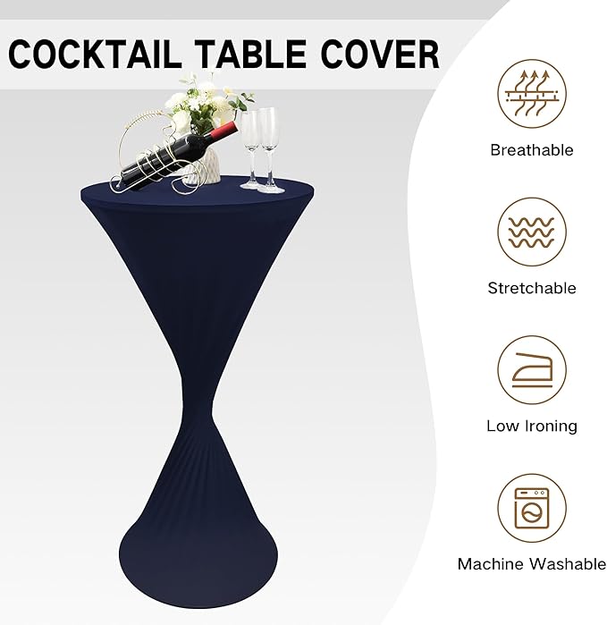 24x43 Inch Round Fitted Cocktail Table Cover Navy Spandex Cocktail Table Cloth Highboy Fitted Tablecloth High Top Table Cloths for Party Pub Banquet Bistro