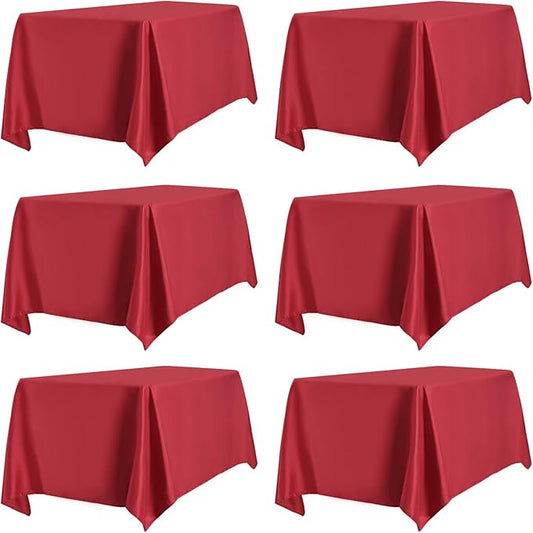 PureFit 6 Pack Red Table Cloths 60 x 126 Inch, Stain and Wrinkle Resistant Table Linen for 6 Ft Rectangle Table, Polyester Table Covers for Dining Table, Wedding, Party, Banquet and Camping