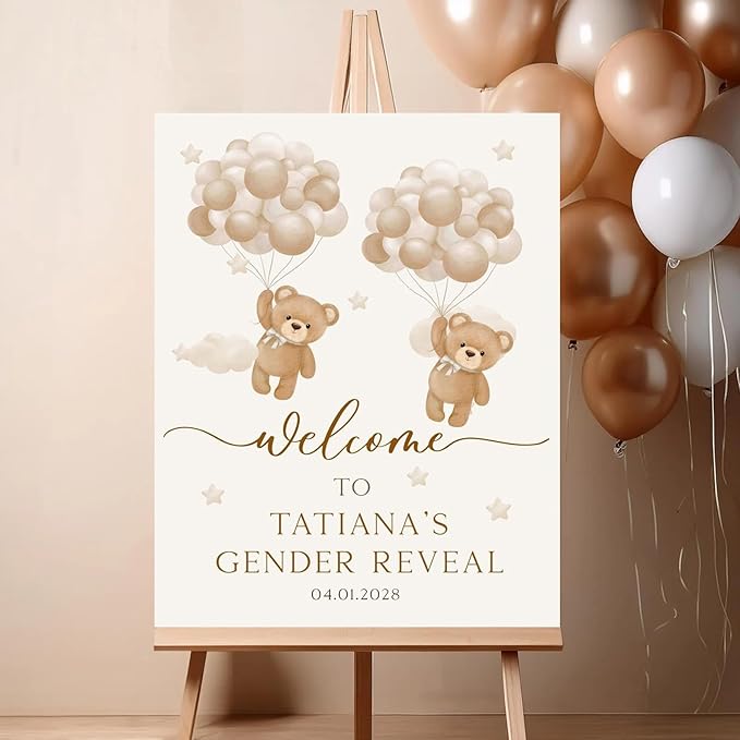Gender Reveal Welcome Sign – Teddy Bear Balloon Theme,Personalized Teddy Bear Gender Reveal Welcome Sign, He or She Yard Sign, Boy or Girl Gender Reveal Sign, We Can Bearly Wait Gender Reveal .6