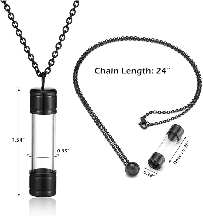 Zysta Engraving Acrylic Clear Tube Cremation Necklace Personalized Ash Urn Cylinder Container Vial Bottle Pendant Necklaces Customized Memorial Keepsake Vial Locket Stainless Steel 24 inches Chain