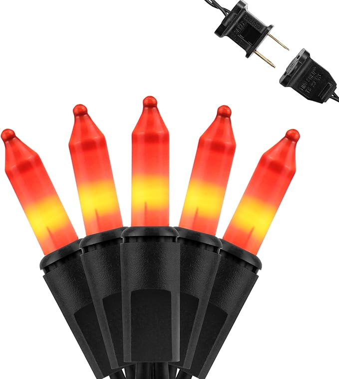 Halloween Decorations Orange String Lights – 100 Count Mini Incandescent, 26.5ft Black Wire, UL Listed Connectable Pumpkin Lights for Porch, Patio, Outdoor & Indoor Fall Decor