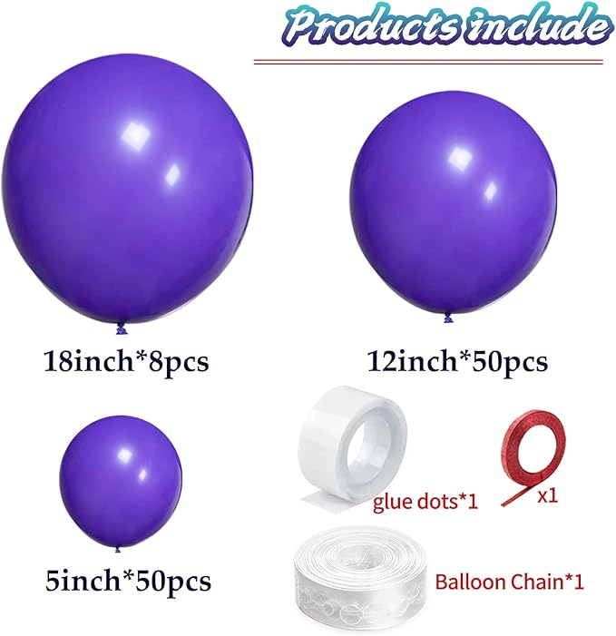 KAWKALSH Purple Balloon Arch Kit 111Pcs 18 12 5 Inch Latex Party Balloons Garland for Birthday Baby Shower Wedding Engagement Anniversary Christmas Party Decorations