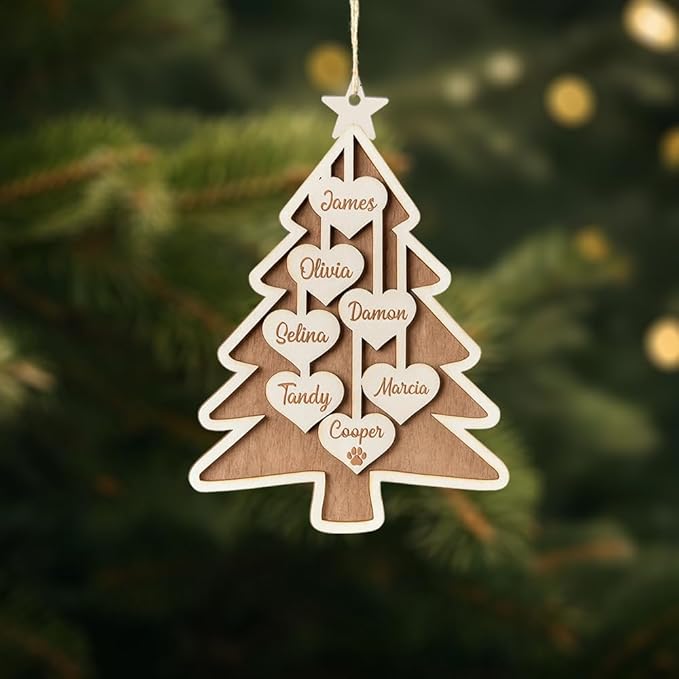 Customized 2025 Family Christmas Tree Ornament – Personalized Wooden Holiday Decoration, Custom Engraved Keepsake, Unique, Handcrafted Christmas Ornament