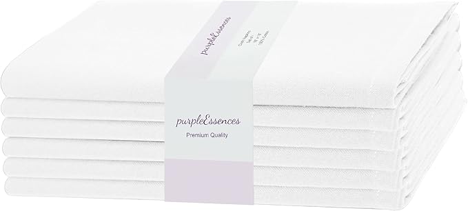 PurpleEssences Set of 6 Cloth Dinner Napkins 100% Cotton 18x18 Inch - Soft Durable Washable - Ideal for Farmhouse Party Fall Thanksgiving - Perfect Everyday Use Table Linen - White