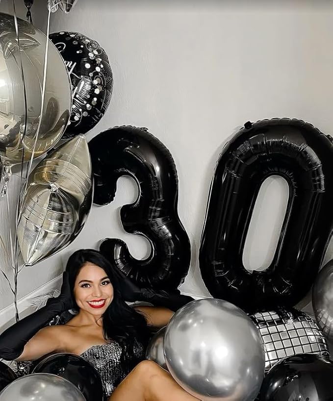 Black 40 Inch 30 Number Balloons, Balloon Decorations for 30 Birthday, Foil Giant 30 Birthday Graduations Anniversary Party