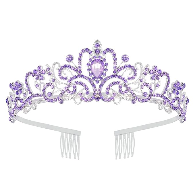 Schmoopy Tiara Crown for Women, Crystal Tiara for Bridal Prom Queen Birthday Birthday Party (A-Purple)