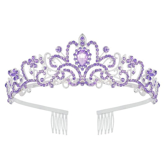 Schmoopy Tiara Crown for Women, Crystal Tiara for Bridal Prom Queen Birthday Birthday Party (A-Purple)