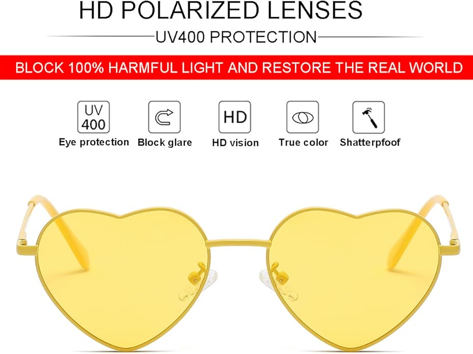 JOVAKIT Polarized Heart Sunglasses for Women Fashion Lovely Style Metal Frame UV400 Protection Lens