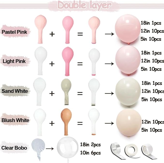 Pastel Pink White Balloon Arch Double Stuffed Light Pink White Sand Blush Balloon Garland Kit Peach Ivory Cream Balloons for Birthday Baby Shower Bridal Wedding Baby in Bloom Party Decor