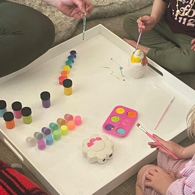 Extra Large Glossy White Acrylic Serving Tray with Handles-King Size Spill Proof-for Ottoman,Coffee Table, Breakfast, Tea, Food, Butler -Safe Edge Organizer-24x24x2H Inch