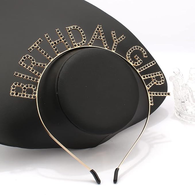 AOPRIE Rhinestone Hairband Birthday Tiara for Women Girls, Happy Birthday Princess Crown, Gold Black