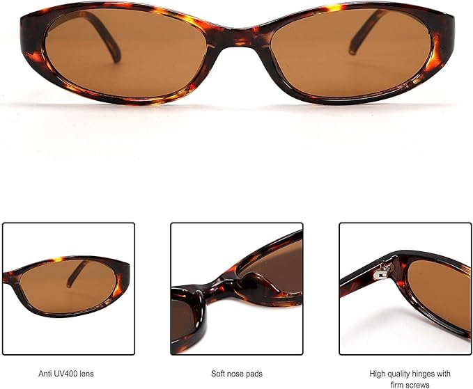 Retro Oval Sunglasses for Women Chic Cat Eye 90s Sunnies Lightweight Narrow Shades Trendy UV protection Sun Glasses