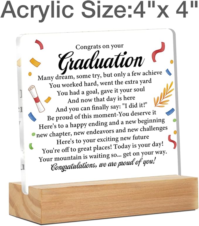 Graduation Gifts for Her Him Girls Boys Congratulations Gifts from Parents Grandparents Friends to College High School Master Graduates Acrylic Sign Decoration Gift 4 x 4 Inches