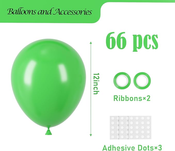 Green Balloons, 66pack 12inch Green Latex Party Balloons for Graduation, St. Patrick's Day, Wedding, Birthday, Christmas, Baby Shower, Anniversary Party Decorations