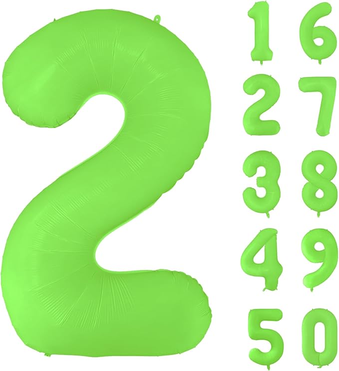 Fluorescent Green Number Balloon 40 inch Giant Foil Helium Balloons Green Number 2 Balloon for 2nd Birthday Party Decorations