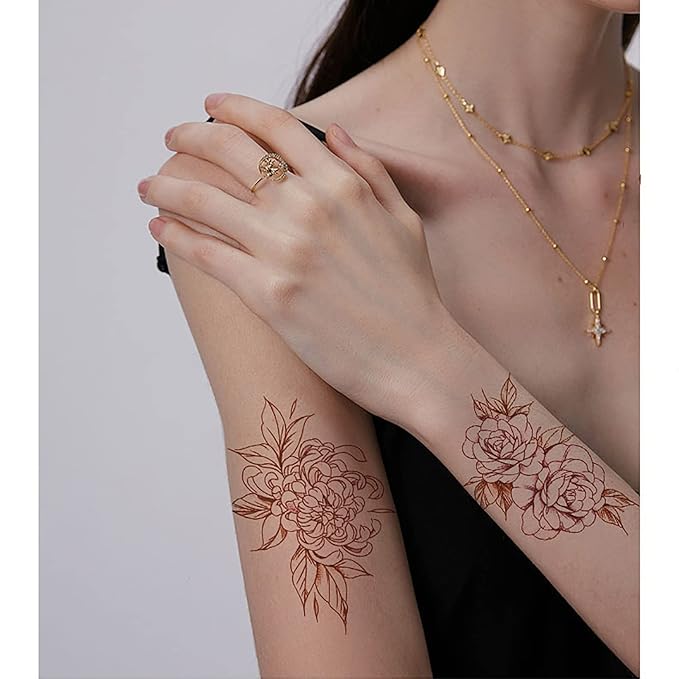 Aresvns Brown Henna Tattoo Temporary, Waterproof Brown Boho Henna Temporary Tattoo Stickers for Women