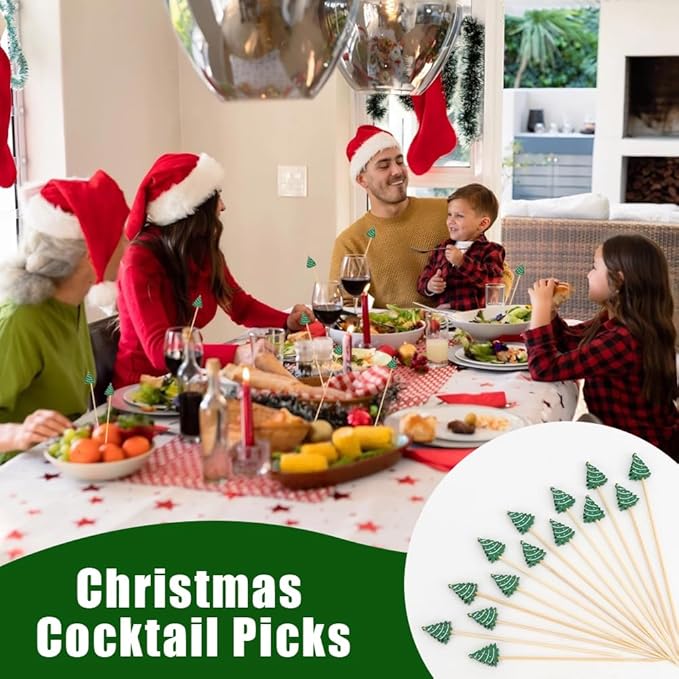 100pcs Christmas Tree Toothpicks For Appetizers Cocktail Skewers Party Toothpicks For Appetizers Christmas Food Picks For Appetizers Festive Bamboo Tooth Pick For Appetizer Charcuterie Pick For Fruit