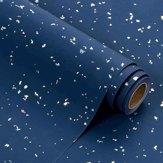 WRAPAHOLIC 30 Inch Jumbo Navy Blue Wrapping Paper Roll - 30 Inch x 16.5 Feet - Navy Blue Gold Design with Silky Touch Perfect for Birthday, Holiday, Wedding, Baby Shower