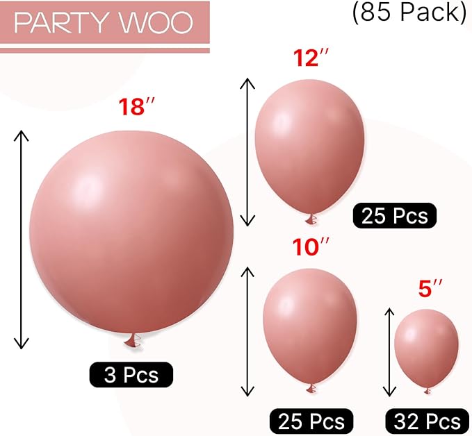 PartyWoo Dusty Pink Balloons 85pcs Different Sizes of 18 12 10 5 Inch Blush Pink Dusty Rose Boho Netural Balloon Arch Kit Garland for Baby Shower Princess Girl Birthday Party Decorations Pink-F01