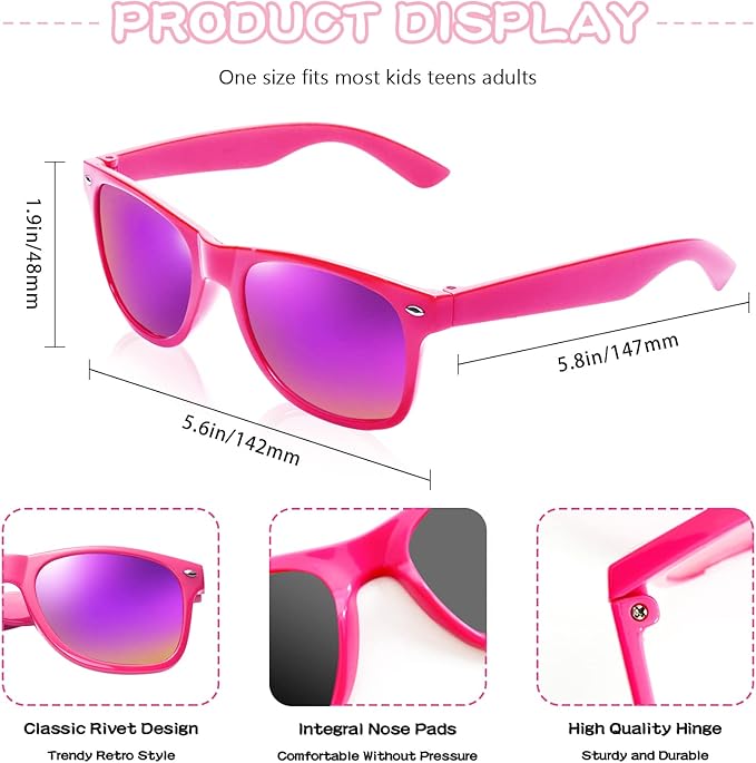 Pibupibu 10/20 Pack Neon Sunglasses for Women Men Bulk, Wholesale 80s Retro Colorful Mirrored Party Glasses Adult Unisex