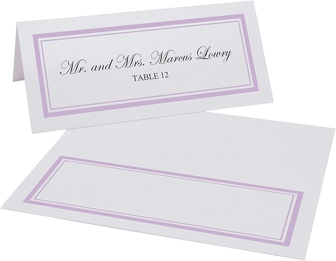 Double Line Border Printable Place Cards, Lavender (Choose Color), Set of 150 (25 Sheets), Laser & Inkjet Printers - Wedding, Party, Dinner, and Special Events - Made in the USA
