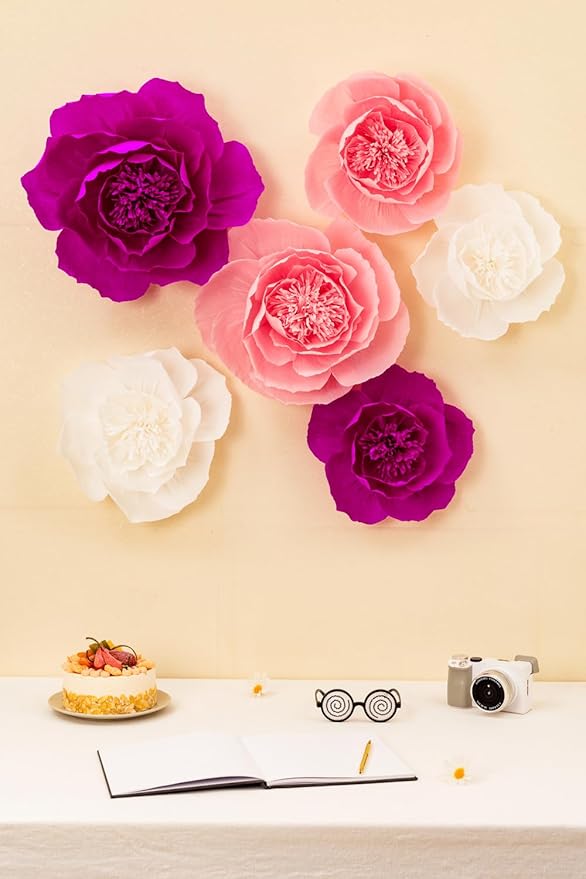 6 pcs 3D Paper Flower Decoration for Party, Wedding Decoration, Background Wall, Nursery Room Decoration, Bridal Shower, Baby Shower, (Rose Red,Set/6)