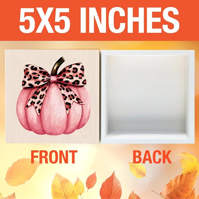 Cute Fall Thanksgiving Decor Preppy Pink Pumpkin Fall Decorations Pink Leopard Bow Autumn Decor for Home Office Autumn Decorations for Desk Table 5 x 5 inches