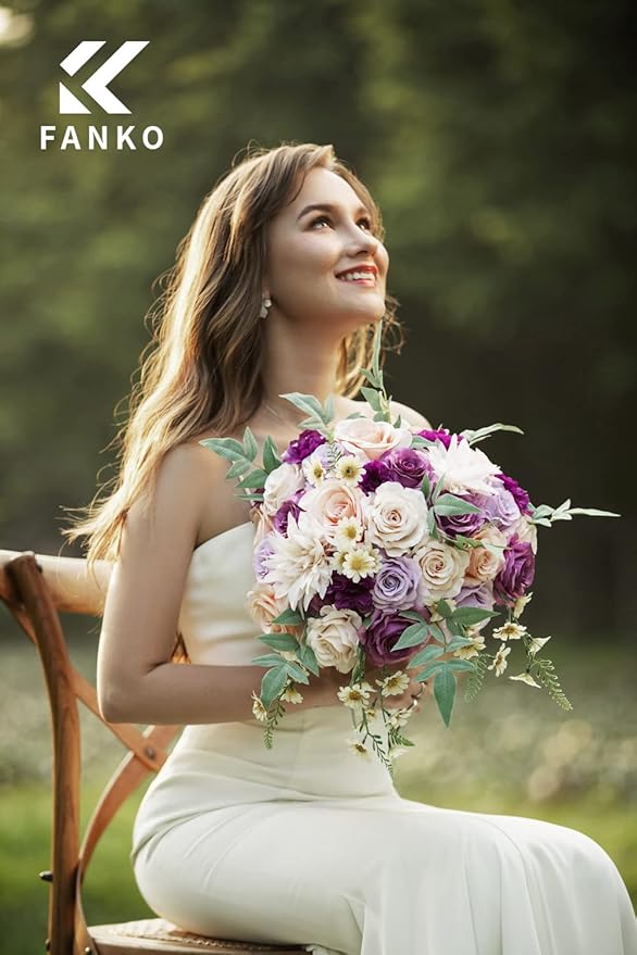 FANKO Rose Artificial Flowers Combo for DIY, Fake Purple Rose Silk Flowers Greenery, Faux Flowers for Wedding Bridal Bouquet, Baby Shower, Table Centerpieces, Floral Arrangement, Party Home Decoration