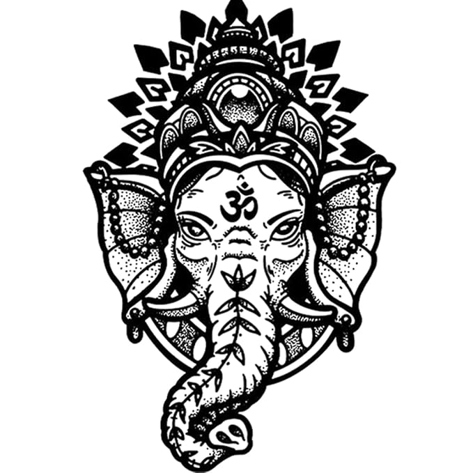 INKARTLINK Tattoo Tech, 2 Sheets Large Semi Permanent Tattoo, Adult Art Design Temporary Tattoos, Lasts 1-2 Weeks, Waterproof, Realistic Look, No Adhesive, No Reflection (Thai Elephant Deity Design)
