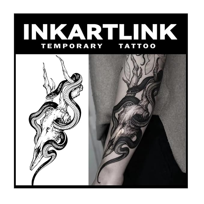 INKARTLINK Tattoo Tech, 2 Sheets Large Semi Permanent Tattoo, Adult Art Design Temporary Tattoos, Lasts 1-2 Weeks, Waterproof, Realistic Look, No Adhesive, No Reflection (Snake Design)