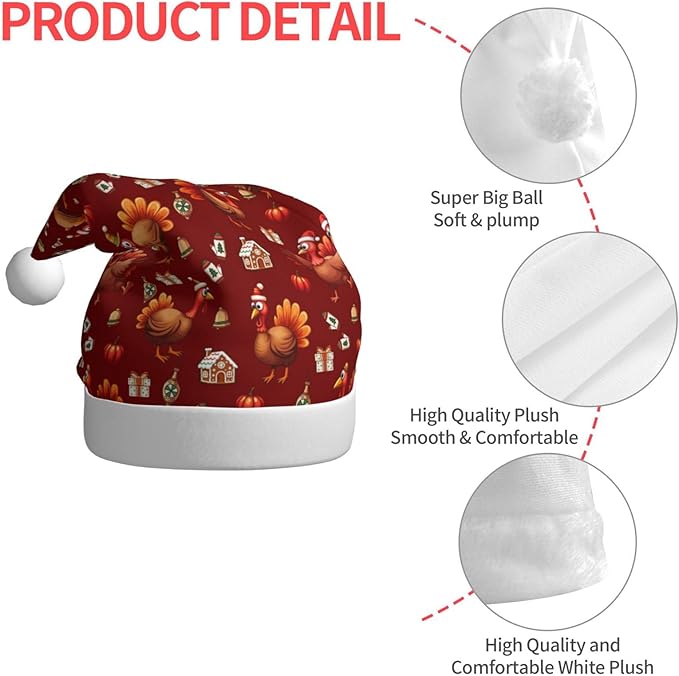 Christmas Santa Hat for Adults,Holiday Unisex Xmas Hat for New Year Party Headwear